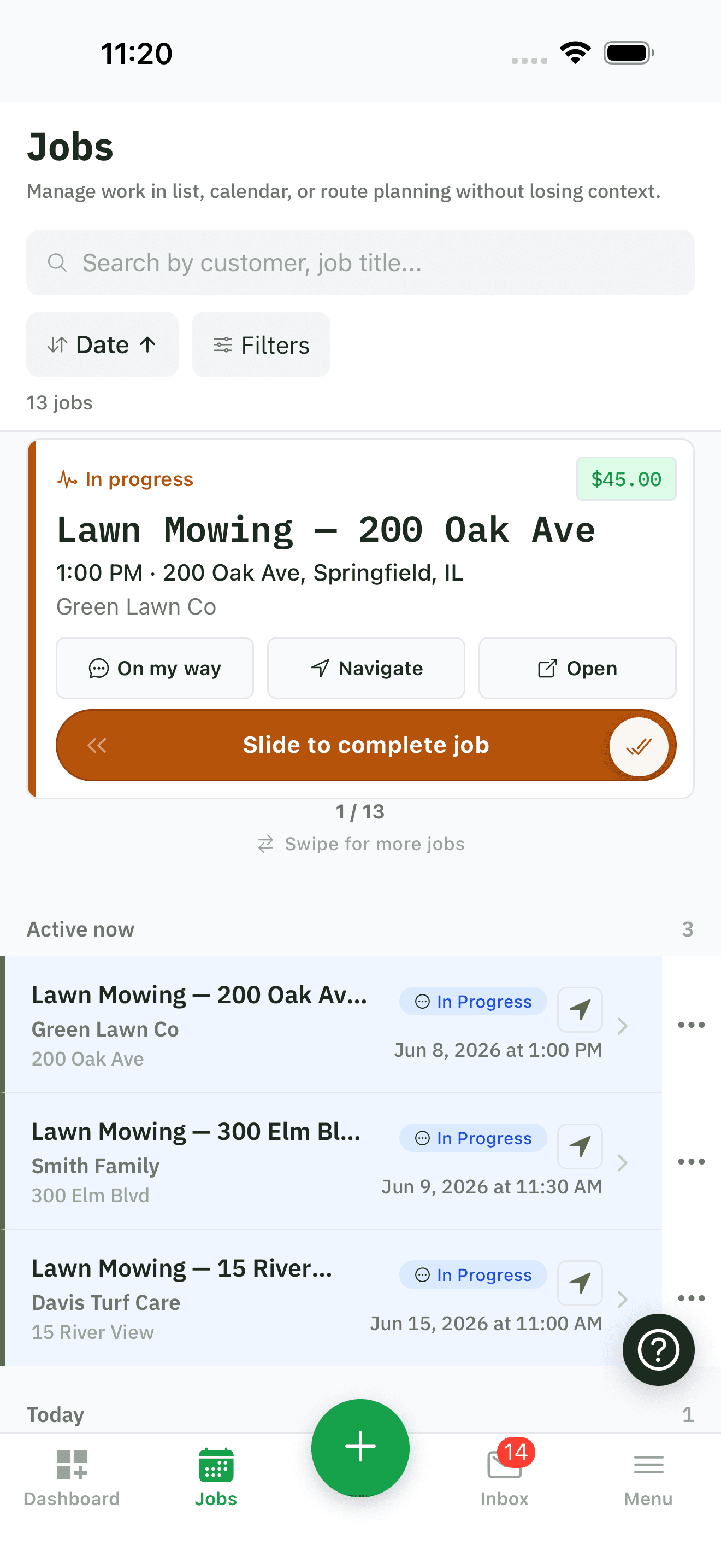 Turf Pro Logic on Android — job details with start-job action